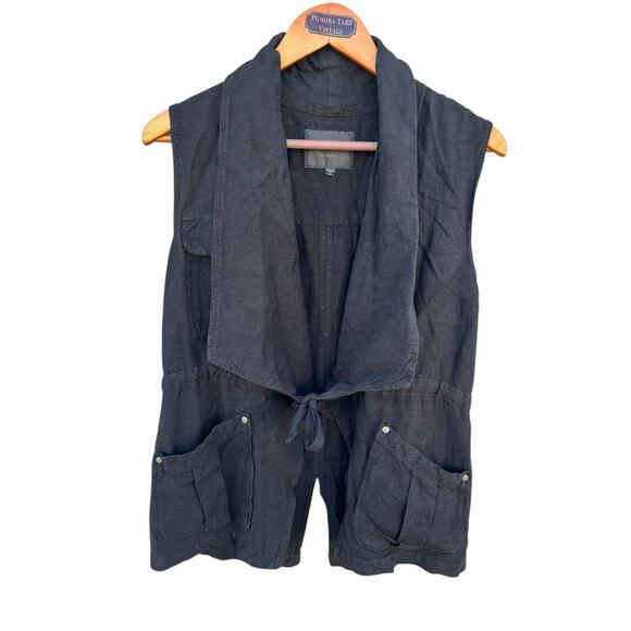 Anthropologie Sanctuary Black Linen Blend Travel Waist Tie Vest Size SMALL - Picture 1 of 8